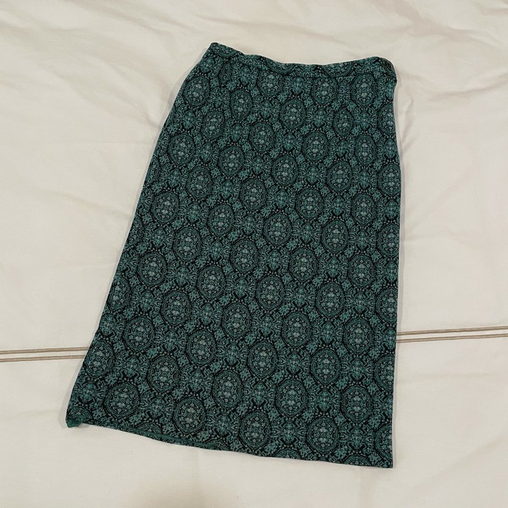 Teal Brocade Pattern Vintage Pencil Skirt